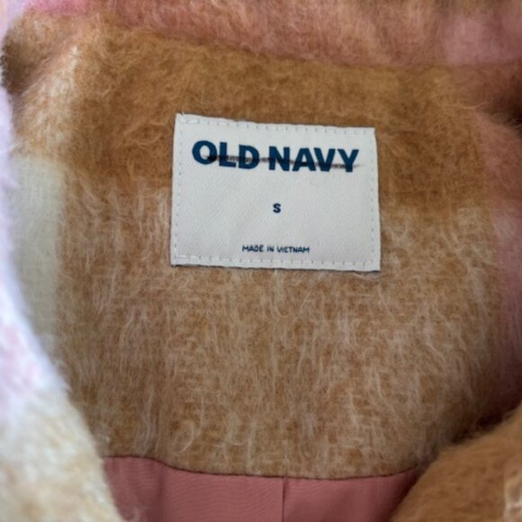 Old Navy NWOT Pink Plaid Wool Blend Heavy Oversized Shacket S - Picture 4 of 7